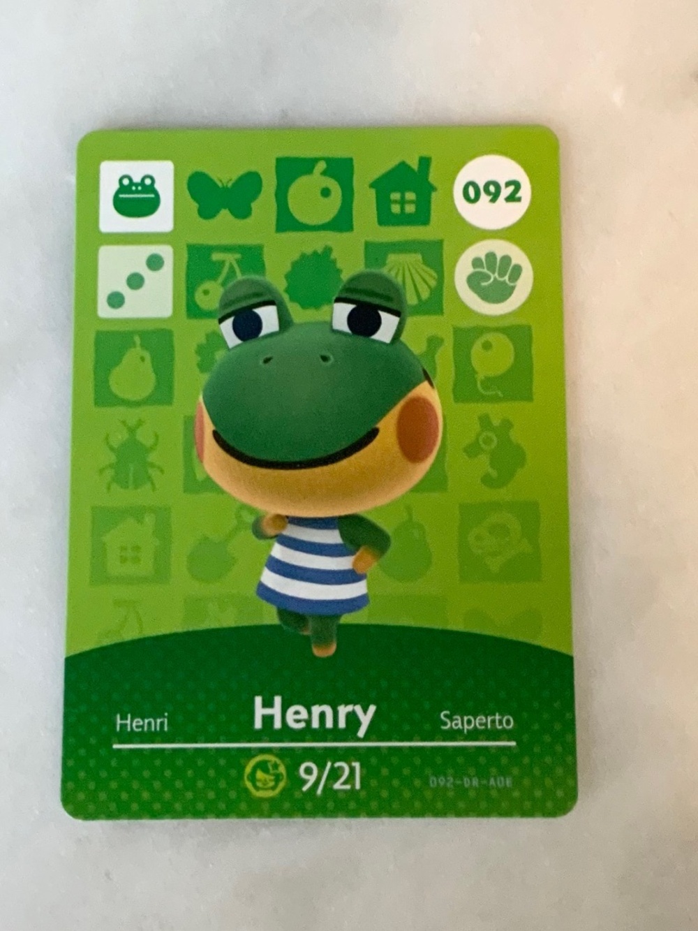 Henry 092 Animal Crossing NINTENDO Amiibo Card Series 1 NEW HORIZON unscanned